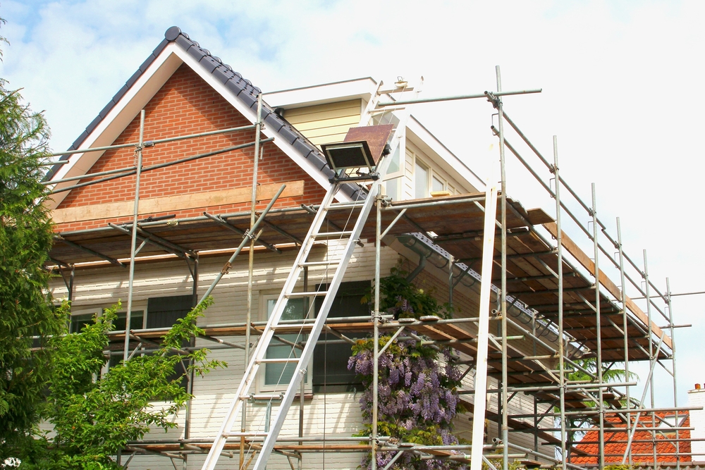 scaffolding on a house being renovated
