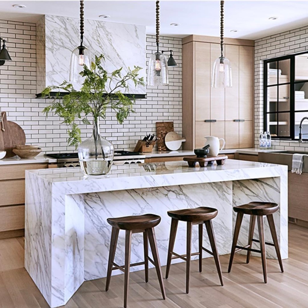 modern kitchen with marble kitchen countertops