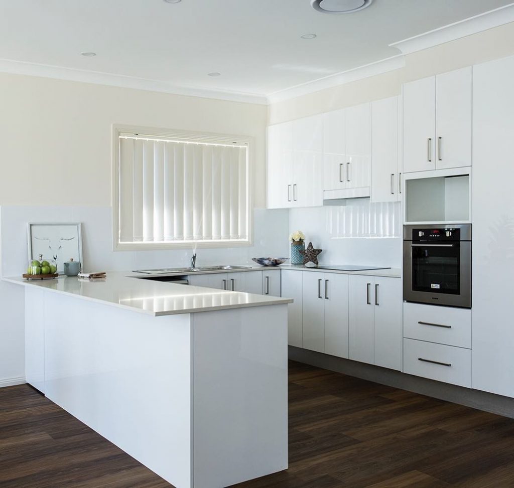 minimalist kitchen layout with wall oven 
