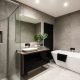 modern bathroom with bath and show